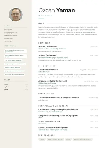 Kabin Memuru ve Hostes Cv Örnekleri cv indir